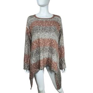 Knox Rose Bell Sleeve Ombre Asymmetrical Shark Bite Boho Kint Neutral Sweater